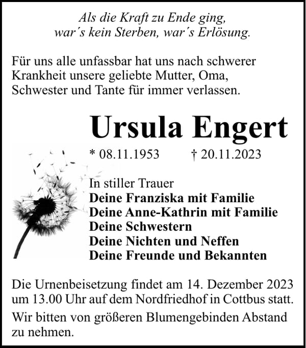 Traueranzeige Ursula Engert