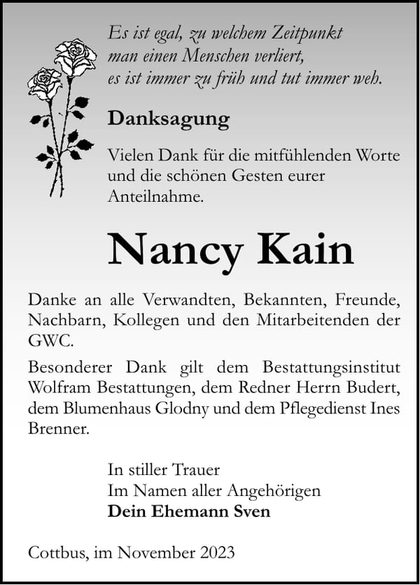 Danksagung Nancy Kain