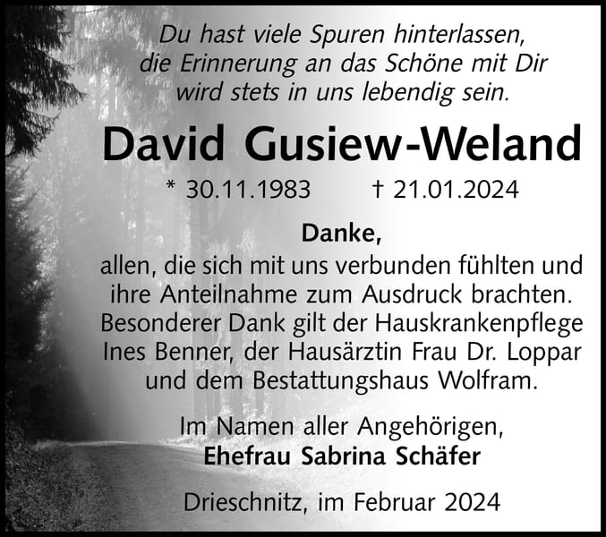 Danksagung David Gusiew-Weland