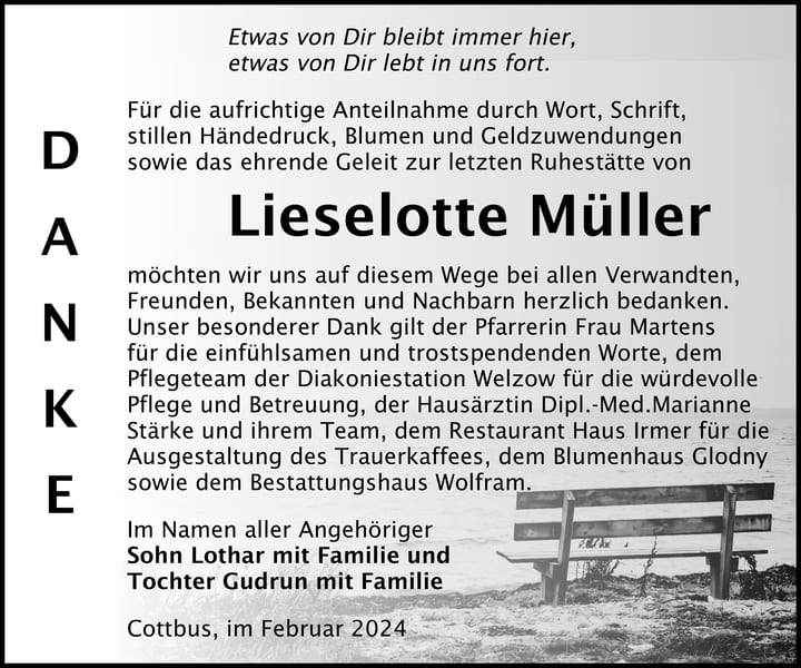 Danksagung Lieselotte Müller
