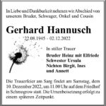 Traueranzeige Gerhard Hannusch