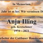 Jahresgedenken Anja Illing, geb. Kretschmer