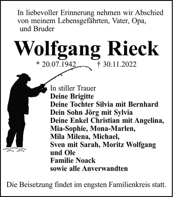 Traueranzeige Wolfgang Rieck
