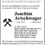 Traueranzeige Joachim Artschwager
