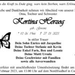Traueranzeige Kortina Herzog, geb. Gorenz