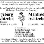 Traueranzeige Ingeborg Achtzehn, geb. Frotscher und Manfred Achtzehn