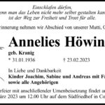 Traueranzeige Annelies Höwing, geb. Kranig