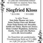 Traueranzeige Siegfried Kloss