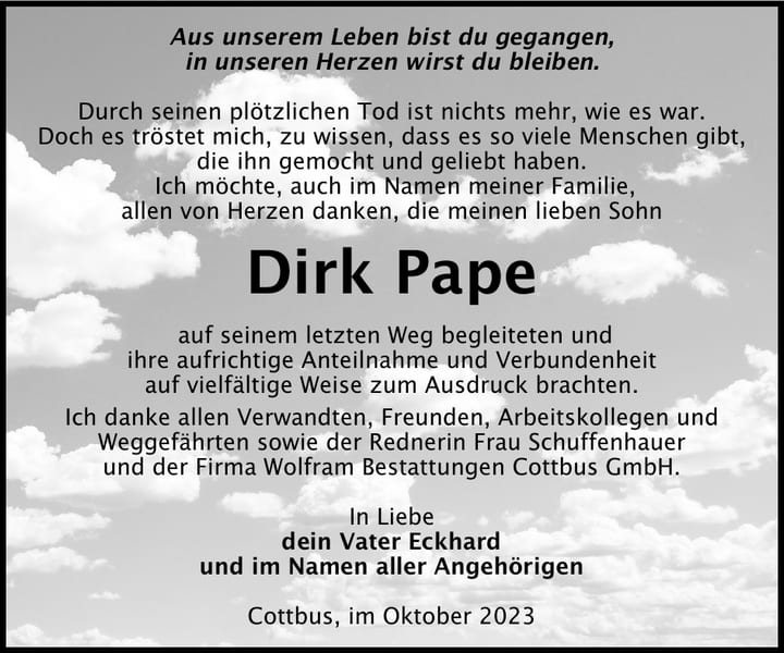 Danksagung Dirk Pape