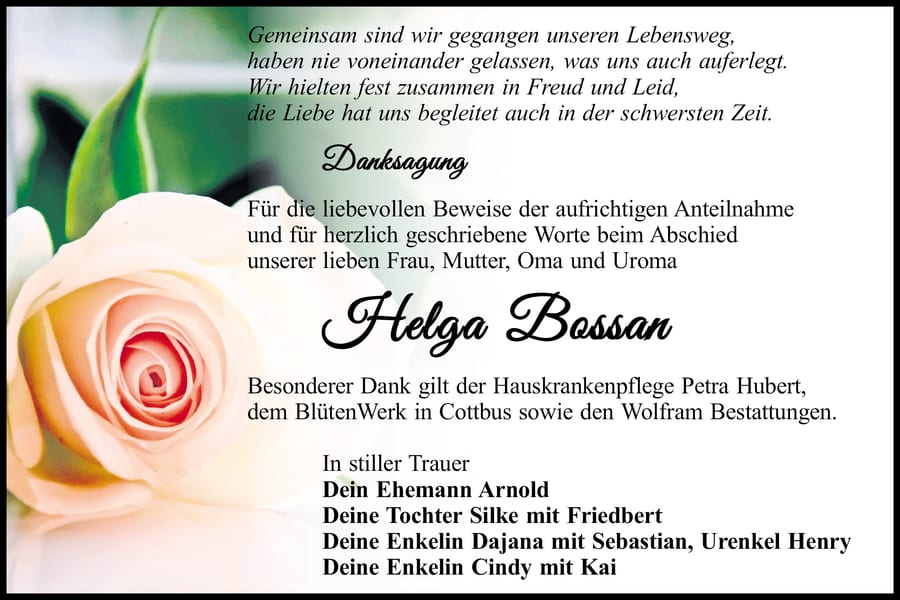 Danksagung Helga Bossan