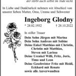 Traueranzeige Ingeborg Glodny