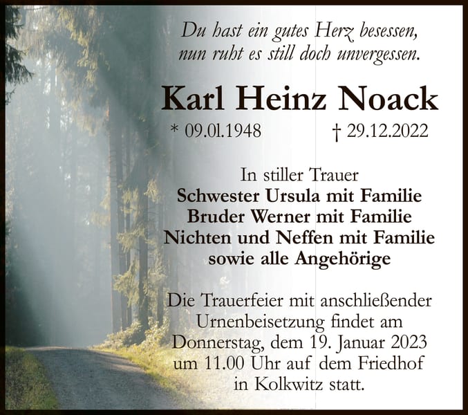 Traueranzeige Karl Heinz Noack