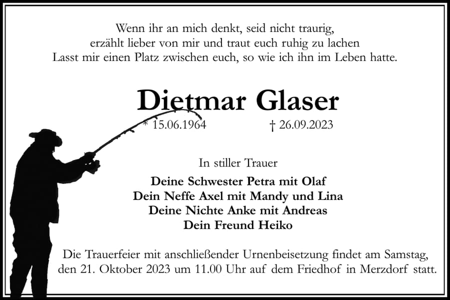 Traueranzeige Dietmar Glaser