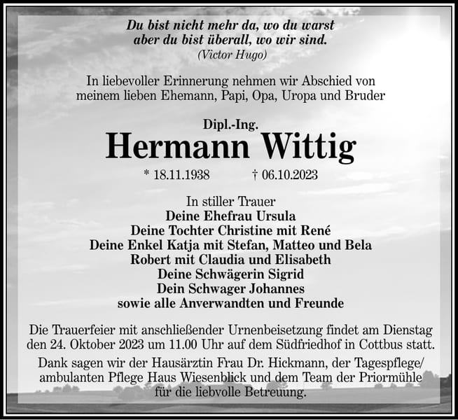 Traueranzeige Hermann Wittig
