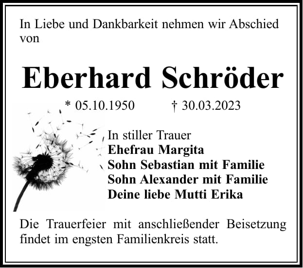 Traueranzeige Eberhard Schröder