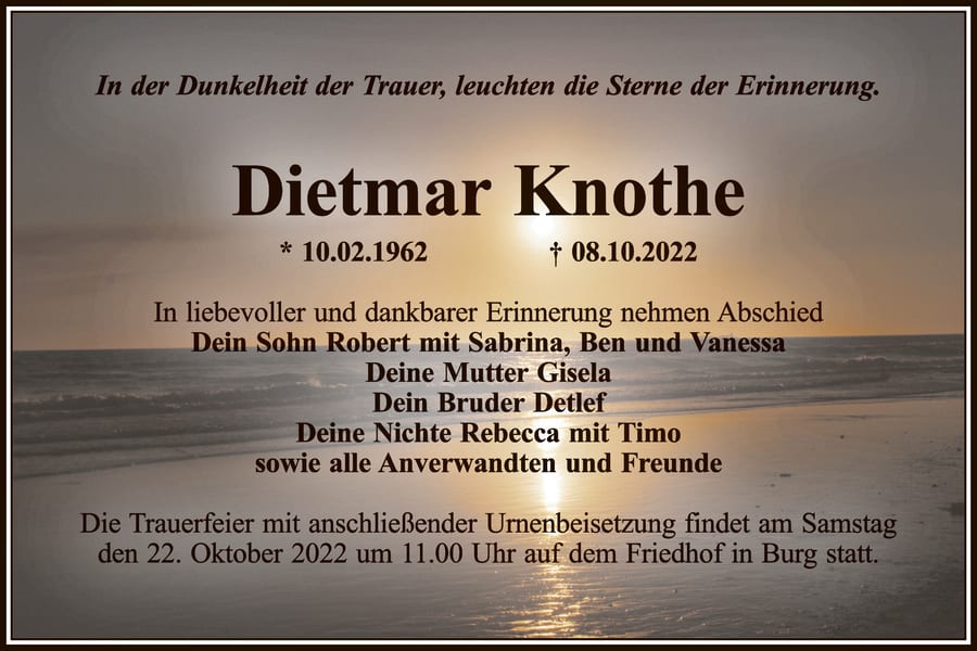 Traueranzeige Dietmar Knothe