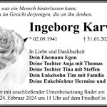 Traueranzeige Ingeborg Karwoth