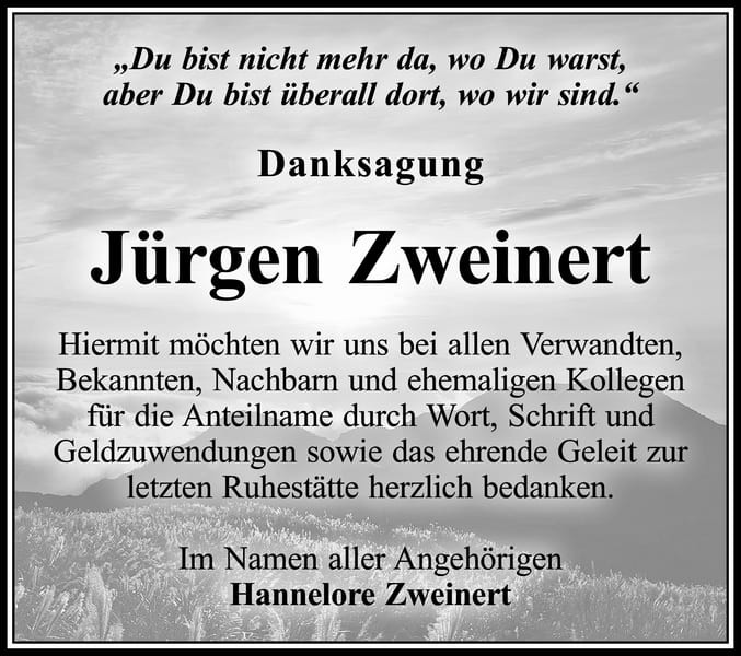 Danksagung Jürgen Zweinert