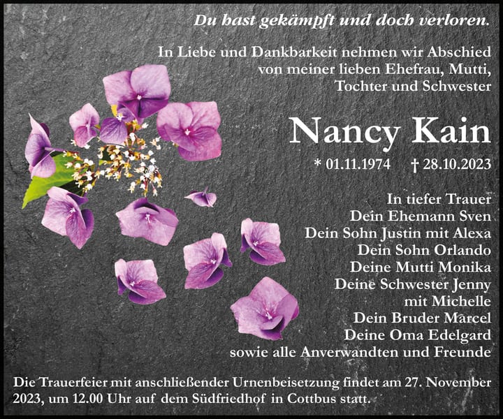 Traueranzeige Nancy Kain