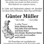Traueranzeige Günter Müller