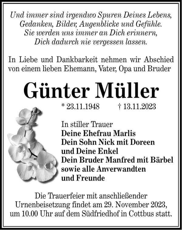 Traueranzeige Günter Müller