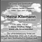Traueranzeige Heinz Kliemann