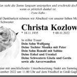 Traueranzeige Christa Kozlowski