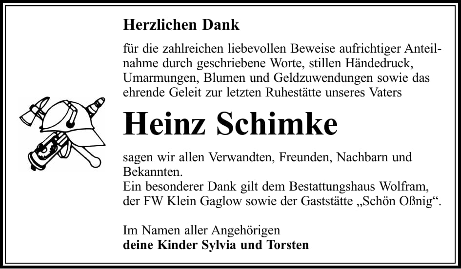 Danksagung Heinz Schimke