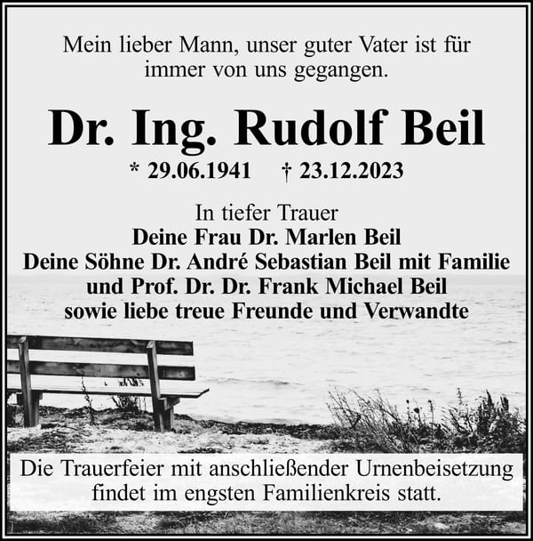 Traueranzeige Dr.-Ing. Rudolf Beil