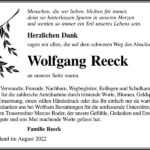 Danksagung Wolfgang Reeck