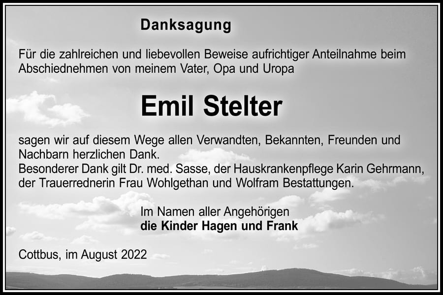 Danksagung Emil Stelter