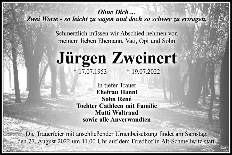 Traueranzeige Jürgen Zweinert