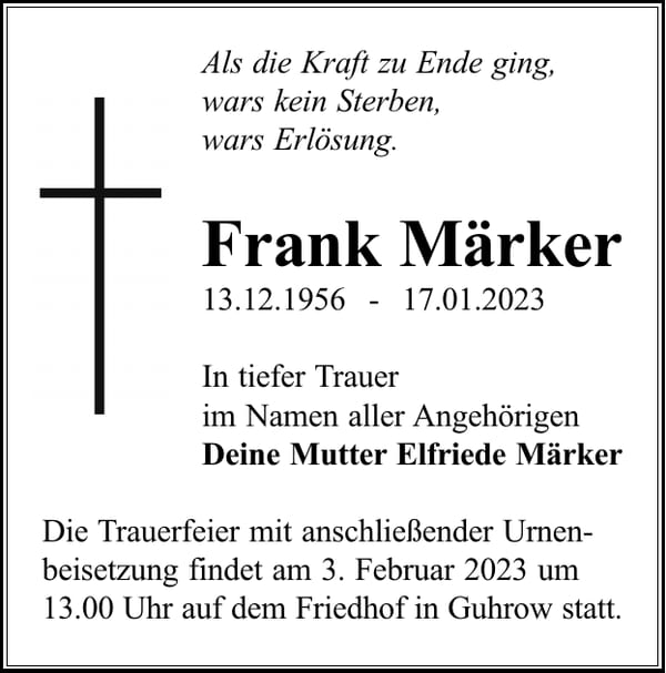 Traueranzeige Frank Märker