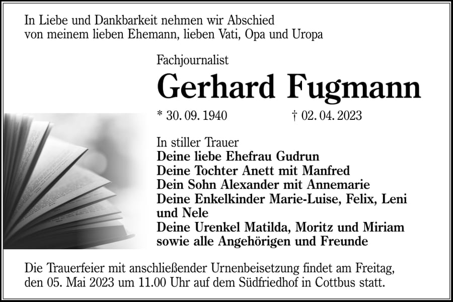 Traueranzeige Gerhard Fugmann