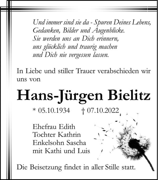 Traueranzeige Hans-Jürgen Bielitz