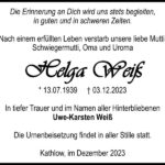 Traueranzeige Helga Weiß