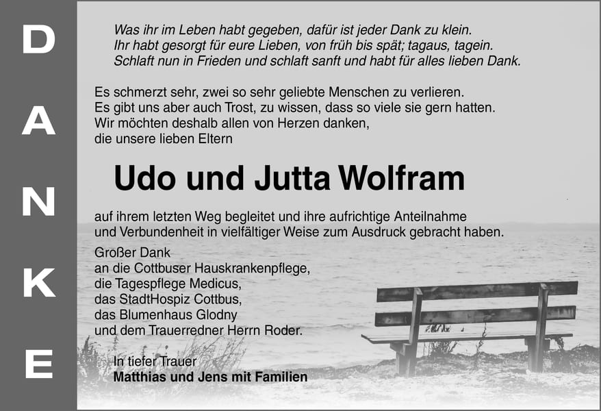 Danksagung Udo und Jutta Wolfram