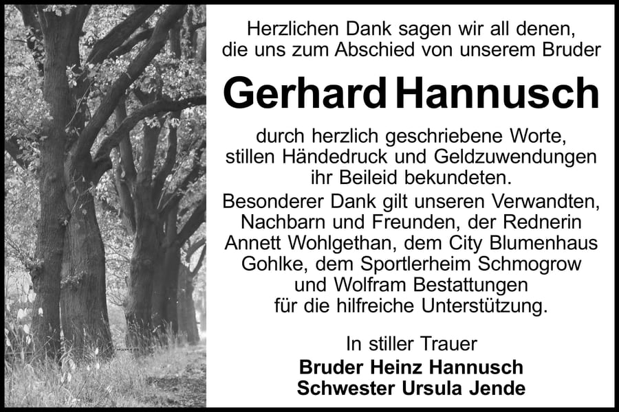 Danksagung Gerhard Hannusch