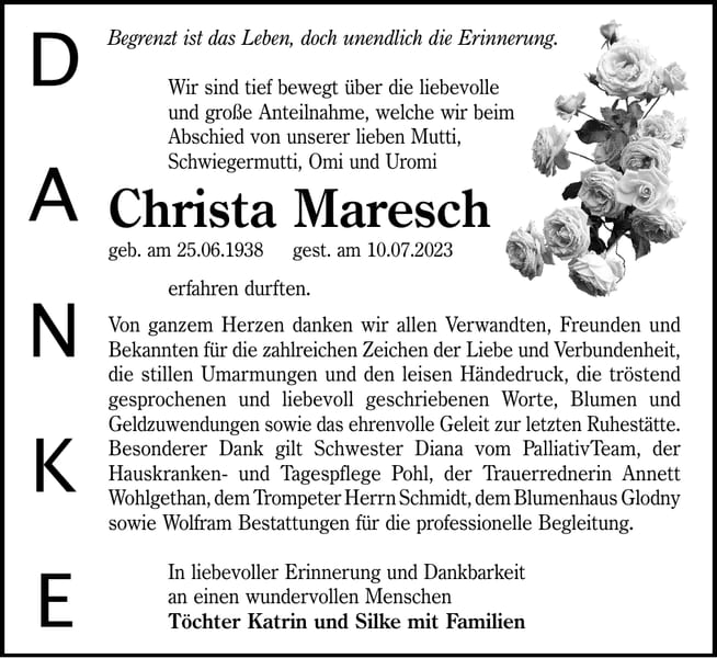 Danksagung Christa Maresch