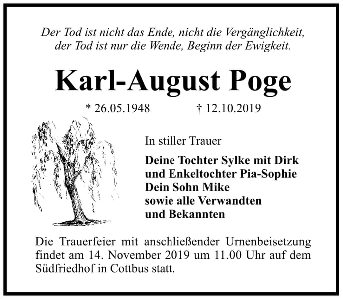 Traueranzeige Karl-August Poge