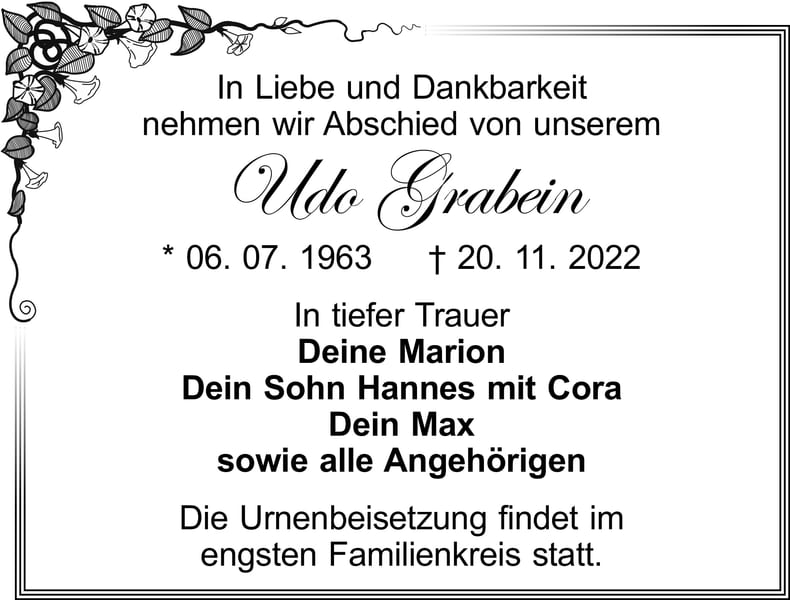 Traueranzeige Udo Grabein