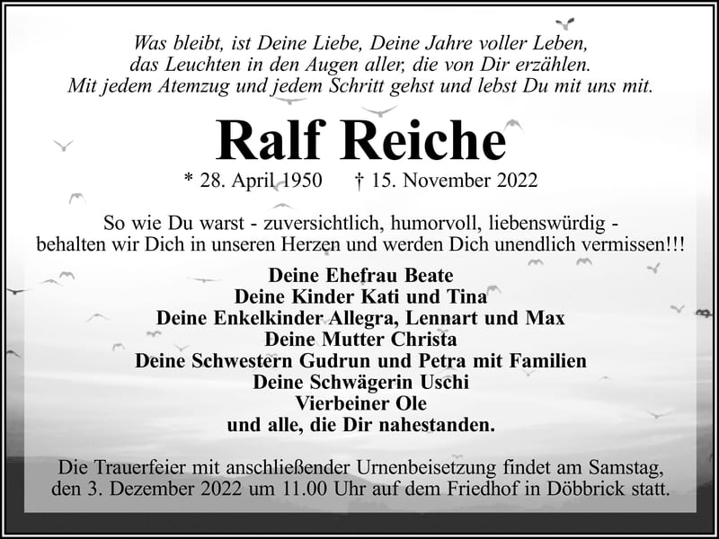 Traueranzeige Ralf Reiche