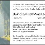 Traueranzeige David Gusiew-Weland
