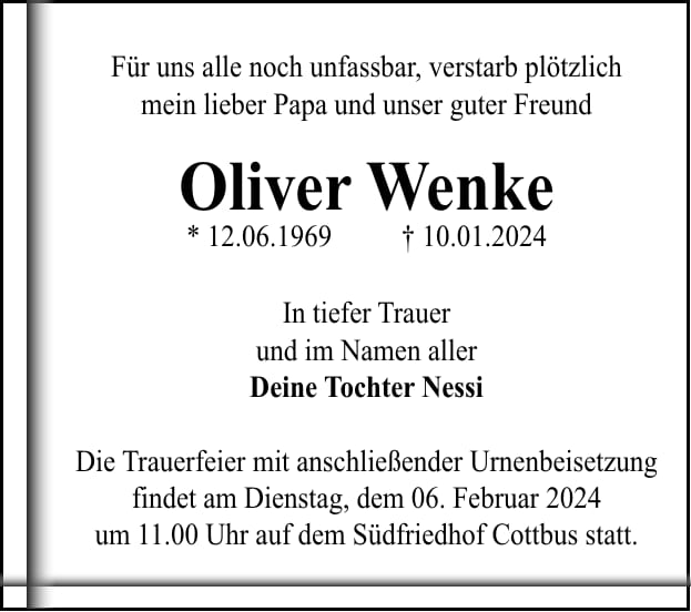 Traueranzeige Oliver Wenke