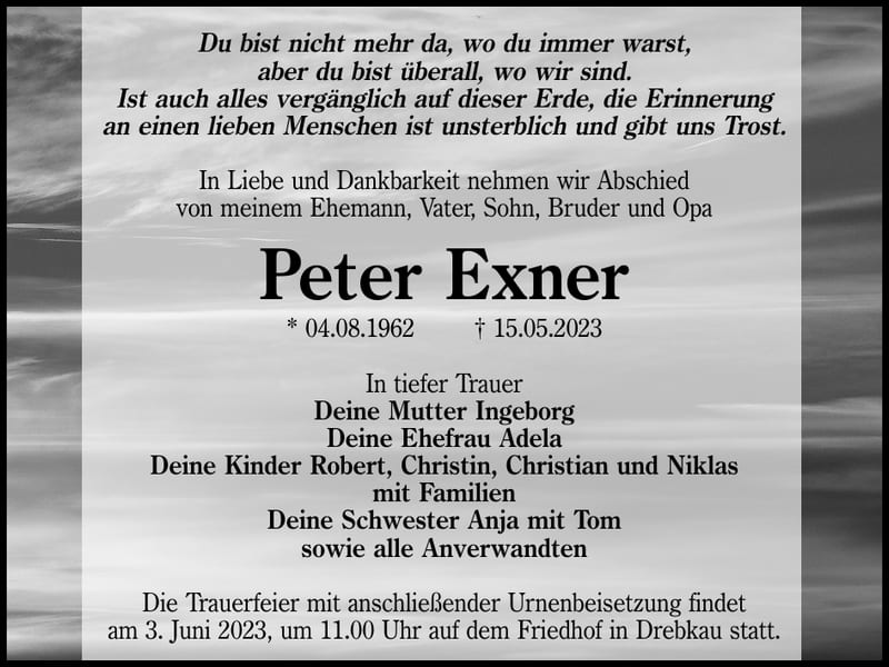 Traueranzeige Peter Exner