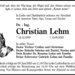 Traueranzeige Christian Lehm