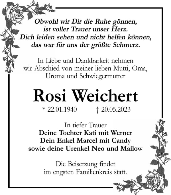 Traueranzeige Rosi Weichert