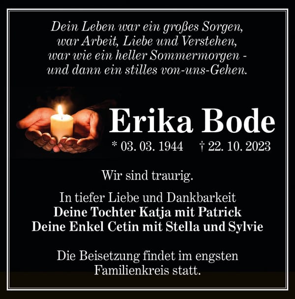 Traueranzeige Erika Bode