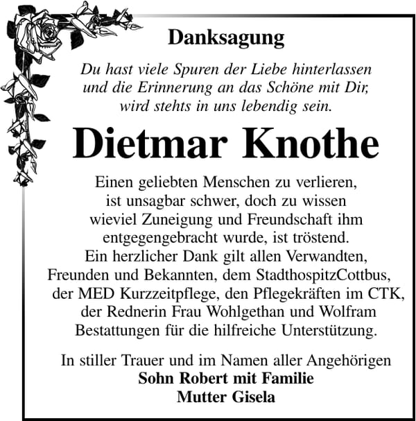Danksagung Dietmar Knothe