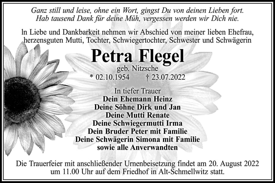 Traueranzeige Petra Flegel, geb. Nitzsche